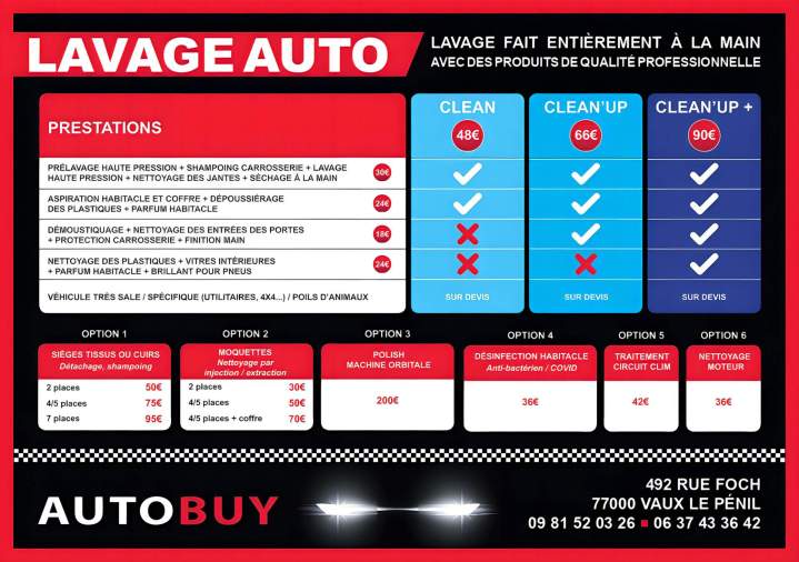 Tarif des lavages